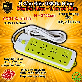 Ổ Cắm Điện USB Đa Năng Cao Cấp Chống Giật Dây Dài 0.9m – 1.1m và 1.8m, Ổ Cắm Điện Công Suất 2500W Có Chốt An Toàn Tiện Lợi, Chính Hãng