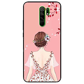 Ốp lưng dành cho Xiaomi Redmi 9 mẫu Cô Gái Váy Hồng Nền Hồng