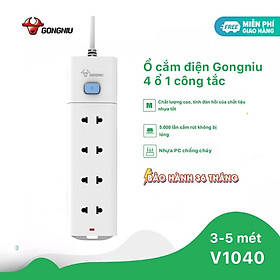 Ổ Cắm Điện Gongniu Đa Năng 4 Ổ 1 Công Tắc – Công Suất 10A/250/2500W – Trắng – Chính Hãng (V1040)
