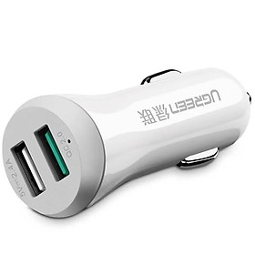 Sạc nhanh màu trắng chuẩn QC2.0 công suất 30w dùng trên xe hơi UGREEN 20758Cd114 Hàng chính hãng