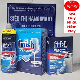 Combo Viên rửa bát Finish Classic 100 viên + Muối Finish 4.0kg + Nước làm bóng Finish 400ml