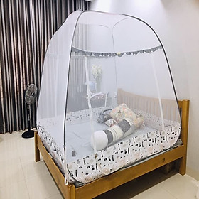 Màn Chụp Cao Cấp Mộc Miên Hoạ Tiết Xám Khủng Long - Kích thước 1,8mx2m - 2 cửa ( Hà Nội )