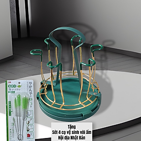 GIÁ KHAY ÚP LY CỐC KIM LOẠI MÀU VÀNG - XANH CỔ VỊT CÓ ĐĨA HỨNG NƯỚC CAO CẤP - ( TẶNG 1 SÉT 04 CỌ VỆ SINH VÒI ẤM NỘI ĐỊA NHẬT BẢN )
