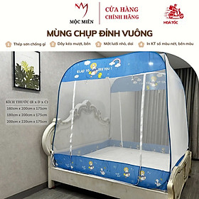 Màn Chụp , Mùng Chụp Cao Cấp Mộc Miên Đỉnh Vuông - Kích Thước 1,8mx2m ( Trắng Viền Xanh )