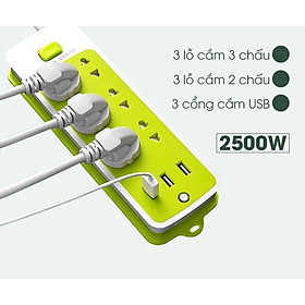 Phụ kiện tiện ích -Ổ cắm điện đa năng chống giật ,có 9 ổ cắm và 3 cổng sạc USB ,tự động ngắt khi quá tải ,sử dụng cho nhiều thiết bị cùng 1 lúc ,có lỗ treo tiện lợi