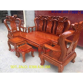 bộ bàn ghế minh quốc đào gỗ xà cừ tay 12