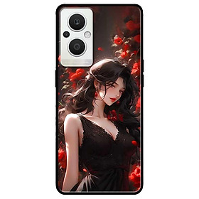 Ốp lưng cho Oppo Reno 2Z, 2F - 6z - 7z 5G - 8z 5G - A96 5G - 8T 4G - 8T 5G - Cô Gái Đầm Đen - Hàng Chính Hãng