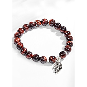 Vòng Tay Đá Mắt Hổ Nâu Đỏ Phối Bàn Tay Hamsa Bạc Ngọc Quý Gemstones