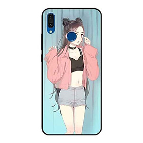 Ốp Lưng in cho Huawei Y9 2019 Mẫu Cô Gái Áo Hồng Nền Xanh - Hàng Chính Hãng