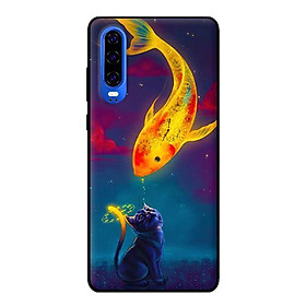 Ốp lưng in cho Huawei P30 mẫu Mèo Và Cá - Hàng chính hãng