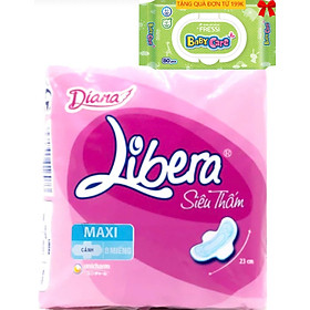 Combo 6 Gói Băng Vệ Sinh Diana Libera Siêu Thấm Maxi Cánh (Libera Dày Cánh) 23cm- 8 Miếng/Gói -Date luôn mới