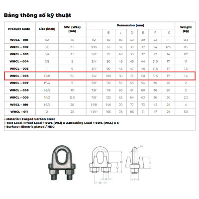 Ốc siết cáp mạ kẽm phi 6 ABG và móc khóa cáp tời quay tay 600LBS-2000LBS, cóc cáp, ốc xiết cáp, ốc siết và móc tời thay thế - Hàng chính hãng
