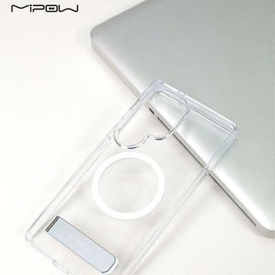 Ốp lưng có Chân Chống Sạc Từ Tính Mipow Qi2 Tempered Stand Transparent (Bayer Germany) cho Samsung Galaxy S25 Ultra_ Hàng Chính Hãng