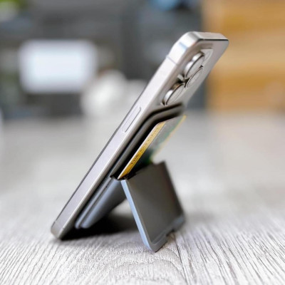 Ví da đựng thẻ nam châm hút từ tính WI WU Mag Wallet MW-001 tích hợp giá đỡ điện thoại gập gọn gắn sau điện thoại ị Phone - Hàng chính hãng