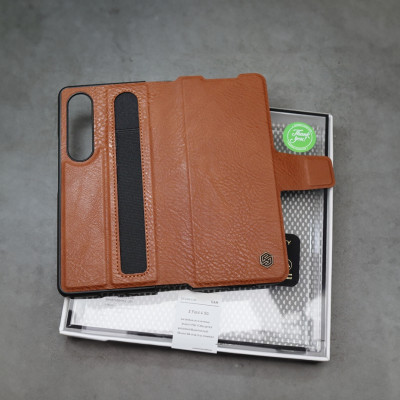 Case bao da chống sốc cho Samsung Galaxy Z Fold 6 trang bị ngăn đựng S-Pen, khe nhét thẻ card hiệu Nillkin Aoge Leather Cover Case (bảo vệ máy cực tốt, chất liệu da thật cao cấp, thiết kế thời trang cá tính) - hàng nhập khẩu