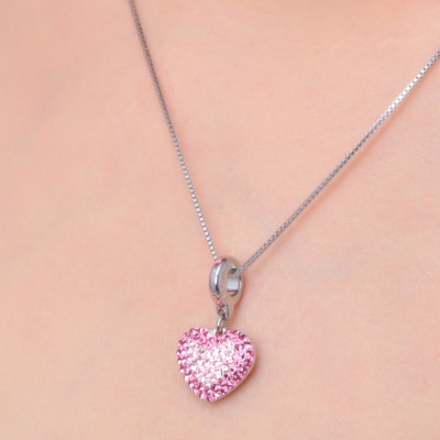 Dây Chuyền Tropicana phối cùng charm Swarovski Trái Tim Màu Hồng Lấp Lánh