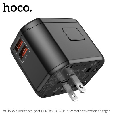 Ổ cắm du lịch nhật bản, quốc tế, đa năng sạc nhanh 20W có 1 ổ cắm + 2 cổng USB + 1 cổng typeC, 4 chân cắm US - UK - EU - AUS AC15 - Hàng chính hãng