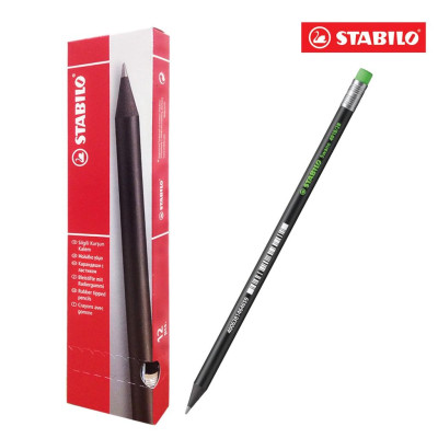 Bộ 2 cây bút chì gỗ STABILO Swano 2B thân đen + tẩy ER193 + chuốt chì PS4538 (PC4918-C2S+) - Hồng