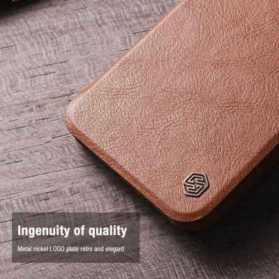 Case bao da leather chống sốc cho Samsung Galaxy S22 Ultra hiệu Nillkin Qin Pro trang bị nắp bảo vệ Camera (Chất liệu da cao cấp, có ngăn đựng thẻ, mặt da siêu mềm mịn) - hàng nhập khẩu