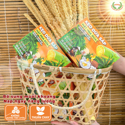 Kẹo dừa sáp VICOSAP mật hoa dừa không đường đồ ăn vặt healthy kẹo mềm dẻo đặc sản Trà Vinh hộp 180g
