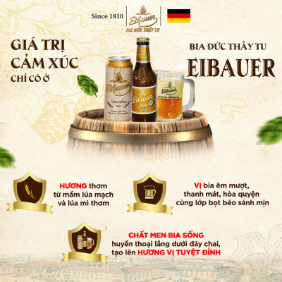 [BIA ĐỨC_SINCE 1810] Combo 2 Thùng Bia Tươi Thầy Tu EIBAUER HEFEWEIZEN HELL 5.2 ĐỘ - Bia Tươi Men Sống Thượng Hạng - Nhập Khẩu Chính Hãng