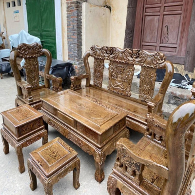 Bộ Bàn Ghế Minh Quốc Voi Gỗ Mun Đuôi Công