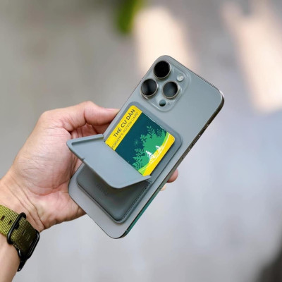 Ví da đựng thẻ nam châm hút từ tính WI WU Mag Wallet MW-001 tích hợp giá đỡ điện thoại gập gọn gắn sau điện thoại ị Phone - Hàng chính hãng