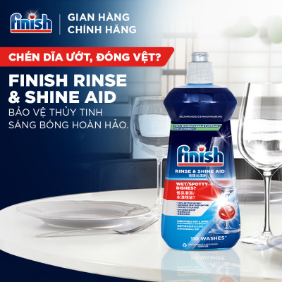 Combo Finish tiện lợi 1:Hộp 100 Viên Rửa Bát Finish Essential+ Nước Làm Bóng 500ml+ Dung Dịch Vệ Sinh Máy 250ml