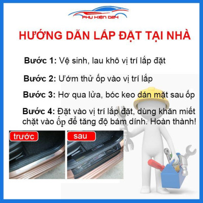Bộ ốp bậc cửa trong ngoài nẹp bước chân Rush 2018-2019-2020 vân Titan chống trầy trang trí xe