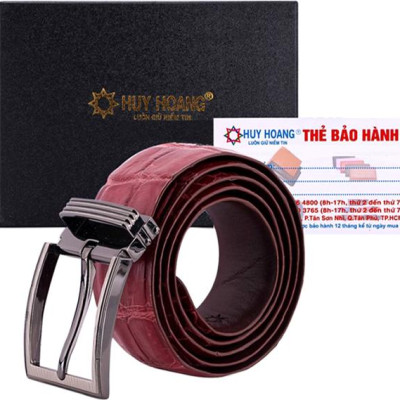 Thắt Lưng Nam Da Cá Sấu Nguyên Con Bụng Bản Lớn Đầu Kim Huy Hoàng HT4780 - Đỏ Đô