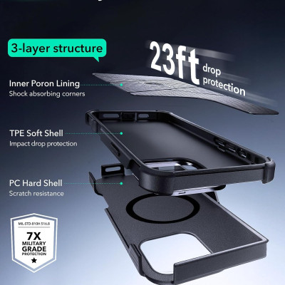 Ốp Lưng cho iPhone 16 Pro / iPhone 16 Pro Max ESR Cyber Tough Case with Stash Stand HaloLock - Hàng Chính Hãng