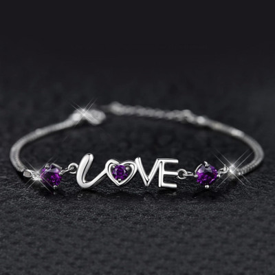 VÒNG TAY NỮ ĐÁ TÍM SIÊU XINH CHỮ LOVE LÃNG MẠNG