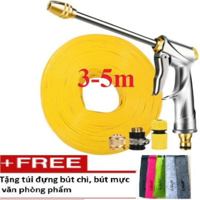  Bộ dây vòi xịt nước rửa xe,tưới cây .tăng áp 3 lần,loại 3m,5m 206701-2đầu đồng,cút,nối đồng+ tặng túi đựng bút