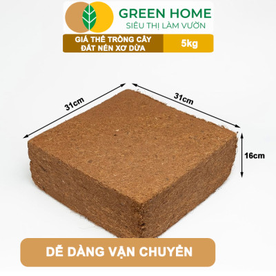 Đất Nén Xơ Dừa GreenHome, Viên Nén 5kg, Đã Qua Xử Lý, Bổ Sung Vi Sinh, Nở Gấp 5 Lần, Trồng Rau Hoa
