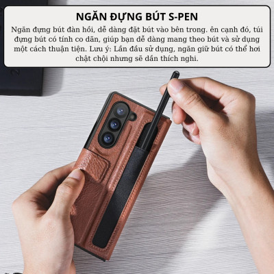 Case bao da chống sốc cho Samsung Galaxy Z Fold 6 trang bị ngăn đựng S-Pen, khe nhét thẻ card hiệu Nillkin Aoge Leather Cover Case (bảo vệ máy cực tốt, chất liệu da thật cao cấp, thiết kế thời trang cá tính) - hàng nhập khẩu
