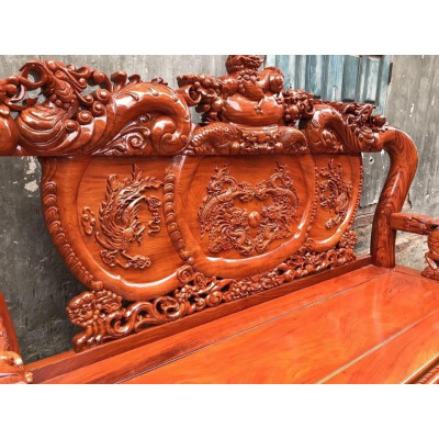 Bộ bàn ghế giả cổ nghê đỉnh gỗ hương đá