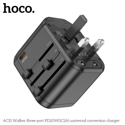 Ổ cắm du lịch nhật bản, quốc tế, đa năng sạc nhanh 20W có 1 ổ cắm + 2 cổng USB + 1 cổng typeC, 4 chân cắm US - UK - EU - AUS AC15 - Hàng chính hãng