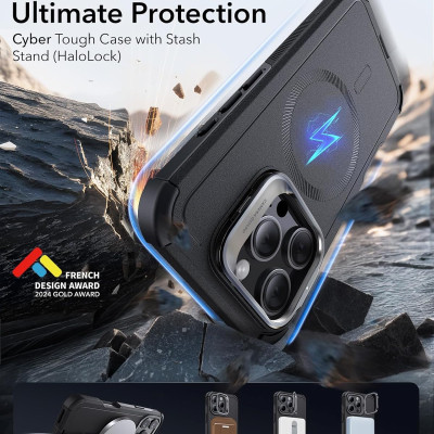 Ốp Lưng cho iPhone 16 Pro / iPhone 16 Pro Max ESR Cyber Tough Case with Stash Stand HaloLock - Hàng Chính Hãng