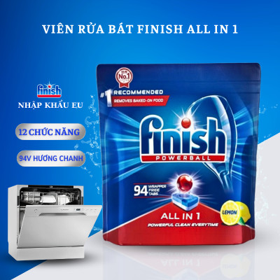 Viên rửa bát Finish All in 1 Max 94 viên - Hương chanh, nhập khẩu chính hãng, dùng cho máy rửa bát