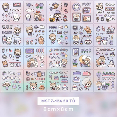 Bộ 20 Tờ Sticker Nhiều Hình Cô Gái Và Bé Thỏ - Telado MSTZ-12/2-6 (Mẫu Màu Giao Ngẫu Nhiên)