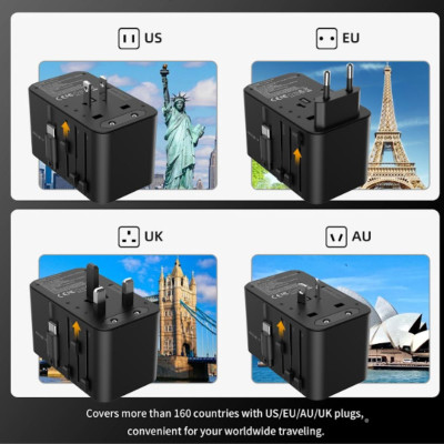 Củ sạc Choetech PD5020 du lịch đa năng tích hợp thêm dây cáp sạc Type C (35W)/ PD5021 (45W)/ PD5022 (70W)- Hàng chính hãng