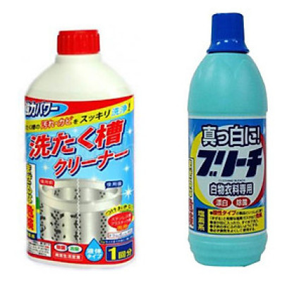 Combo siêu giặt nước tẩy quần áo 600ml Rocket + chai nước tẩy lồng máy giặt 400ml Nhật Bản
