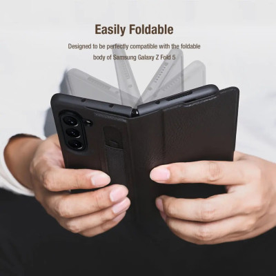 Case bao da cho Samsung Galaxy Z Fold 6 / Z Fold6 / Zfold 6 trang bị ngăn đựng S-Pen, khe nhét thẻ card hiệu Nillkin Aoge Leather Cover Case (chống sốc bảo vệ máy cực tốt, chất liệu da thật cao cấp, thiết kế thời trang cá tính) - Hàng nhập khẩu