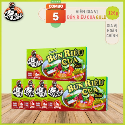 Combo 5 Hộp Viên Gia Vị Bún Riêu Cua Gold Ông Chà Và 126g (Crab Chowder Rice Noodle Soup Cubes)