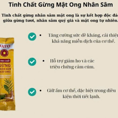 Tinh Chất Gừng Nhân Sâm Mật Ong DATO. Không chất bảo quản, giảm ho, cảm, làm ấm cơ thể, tăng sức đề kháng