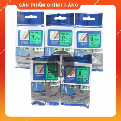 [Combo 3 hộp] Nhãn In Brother Tz2-721 - Đen nền xanh lá 9mm x 8m - Hàng nhập khẩu