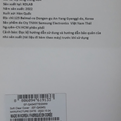 Ốp Lưng Nhựa Dẻo Trong Samsung Galaxy A04 Soft Clear Cover EF-QA045TTEGWW - Hàng Chính Hãng