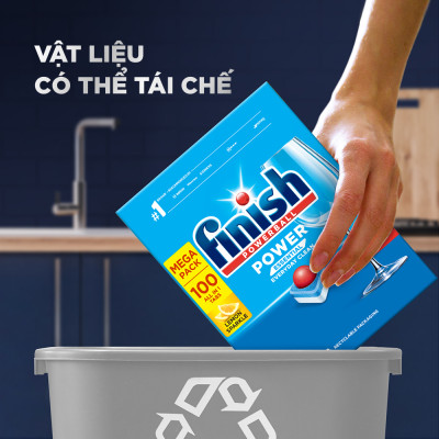 Viên Rửa Chén Bát Hương Chanh Finish Powerball Power Essential Lemon Sparkle - Túi 100 viên siêu tiết kiệm - 1 Túi
