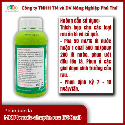 Phân bón lá Đầu Trâu MK Phomic chuyên rau - chai 500ml