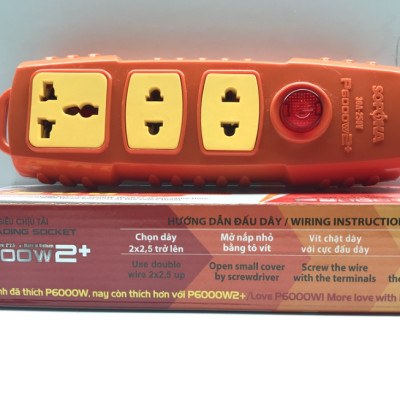 Ổ cắm không dây Sopoka P6000W2 siêu chịu tải có công tắc tổng, lõi sứ chịu nhiệt tốt - Hàng chính hãng